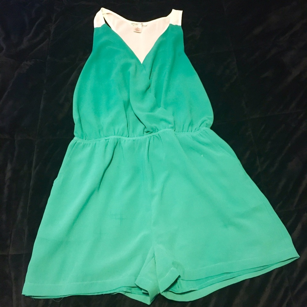 Arden B. Green and White Romper