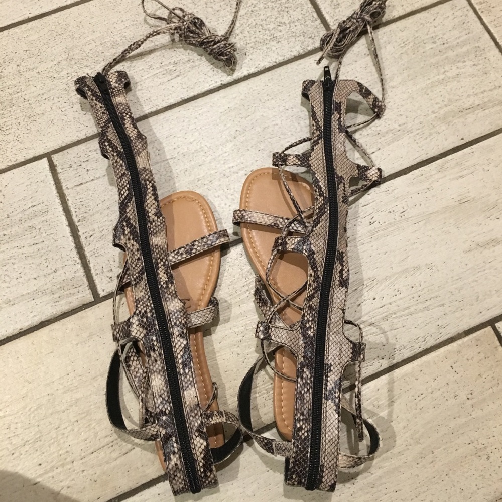 Knee High Snake Print Gladiator Sandals