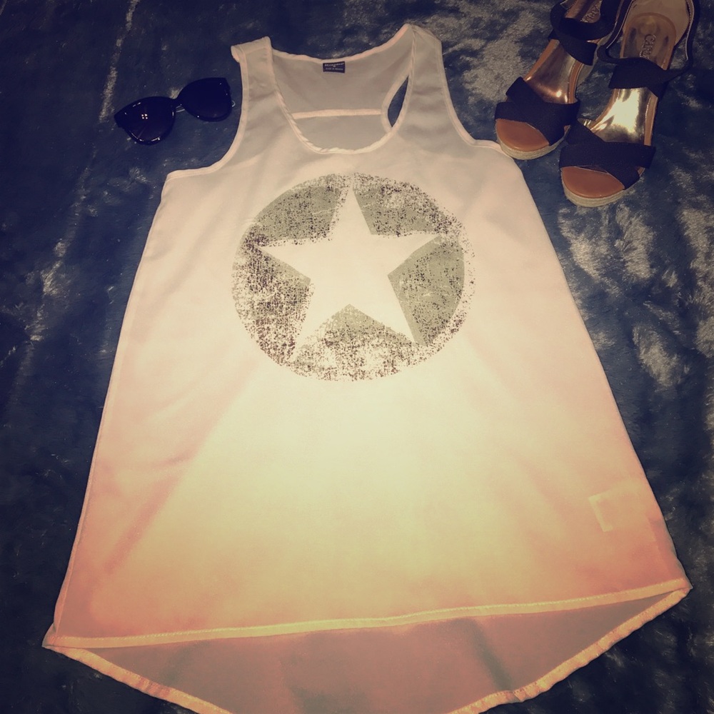 Long white tank with metallic star detail. NWOT