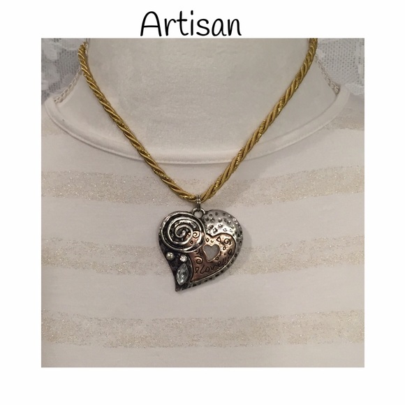 Artisan Jewelry - Beautiful heart shaped pendant/gold cord necklace!