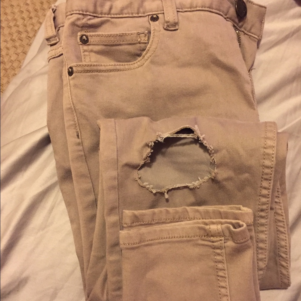 Barely worn Free People distressed tan pants!