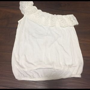 Off white one shoulder with eyelet trim