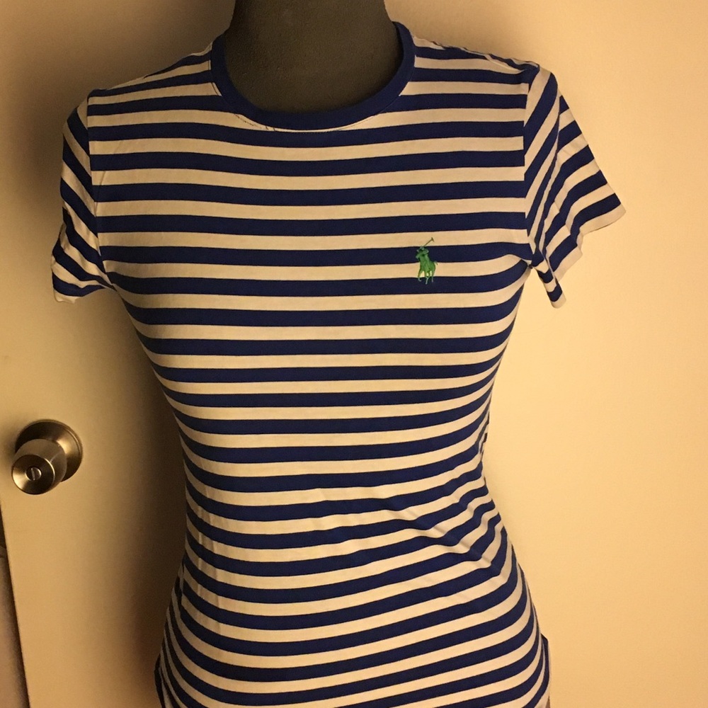 Royal Blue and White Stripe Ralph Lauren Sport Tee