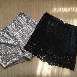 Set of 2 Sequin and Lace Shorts Sz M/L