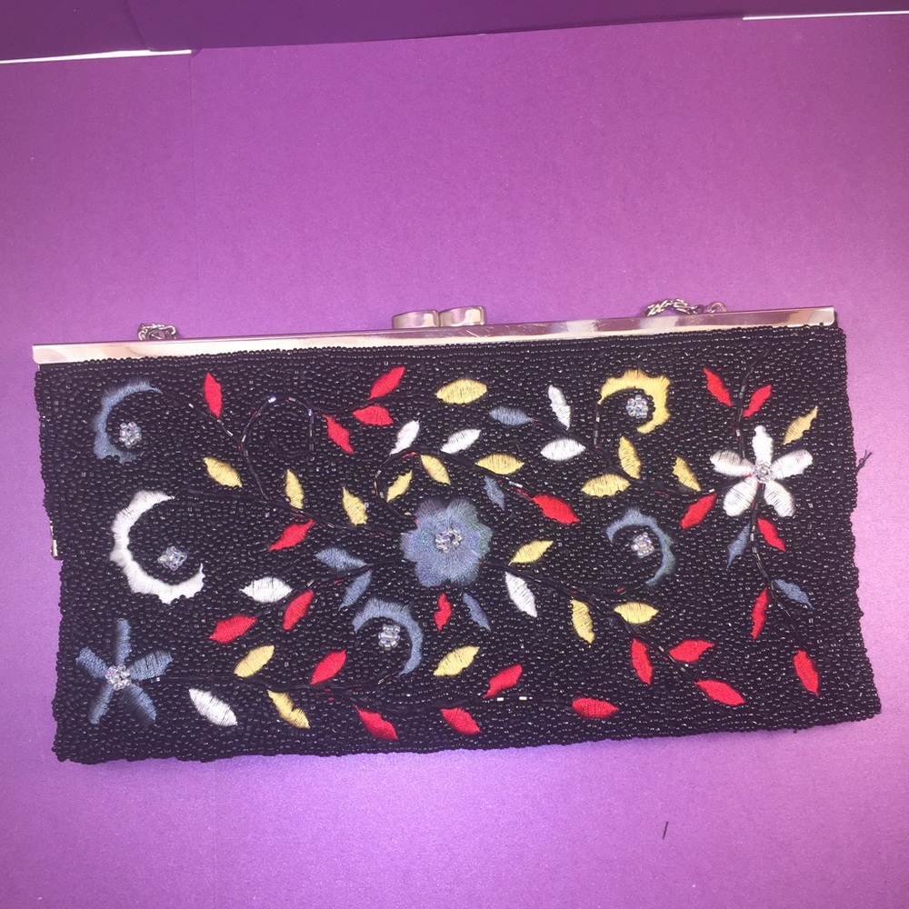 Black satin lining multi-color beaded purse