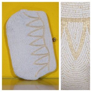 Vintage '50s Cream and gold Beaded Clutch Bag