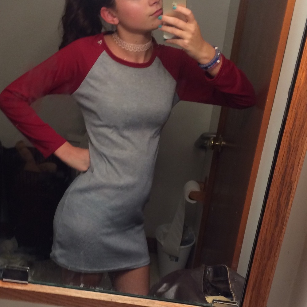 Red and Grey Baseball T styled dress
