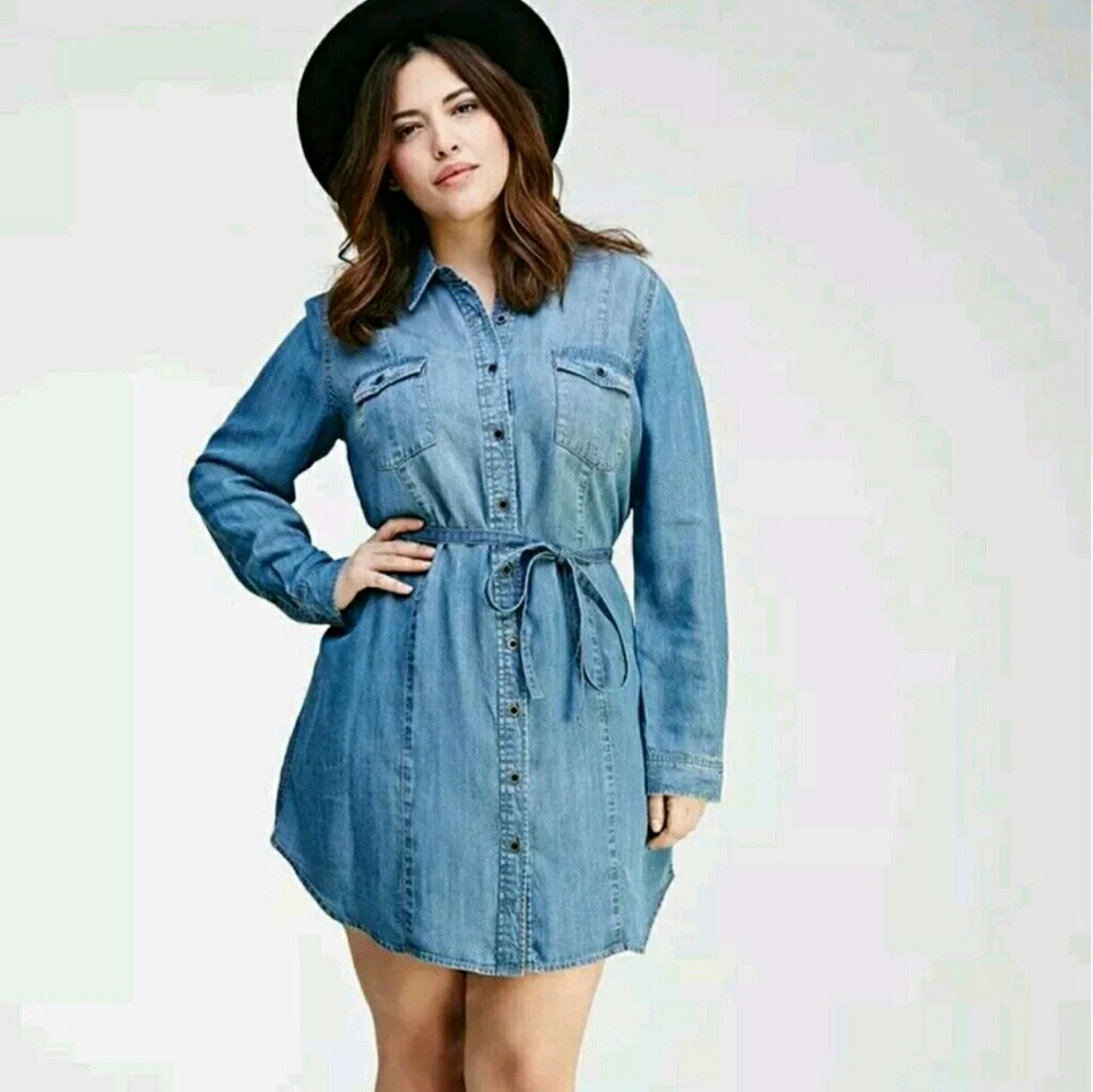 Forever 21 plus size chambray denim shirt dress
