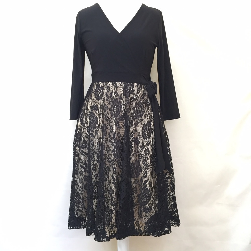 Faux-Wrap Black Lace Dress (Nursing Friendly)