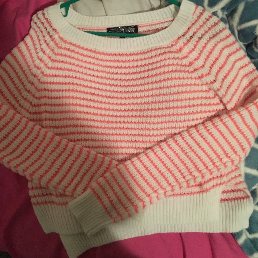 Bright Pink Striped Cropped Sweater
