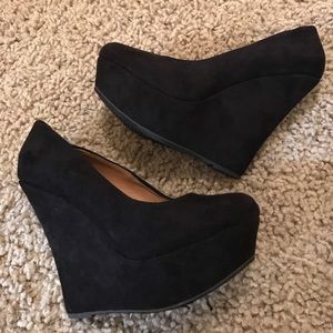Black Suede Closed Toe Wedges