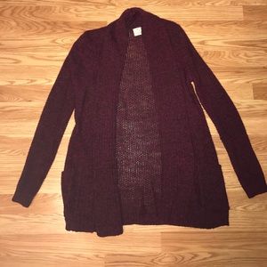 Maroon open front knit sweater