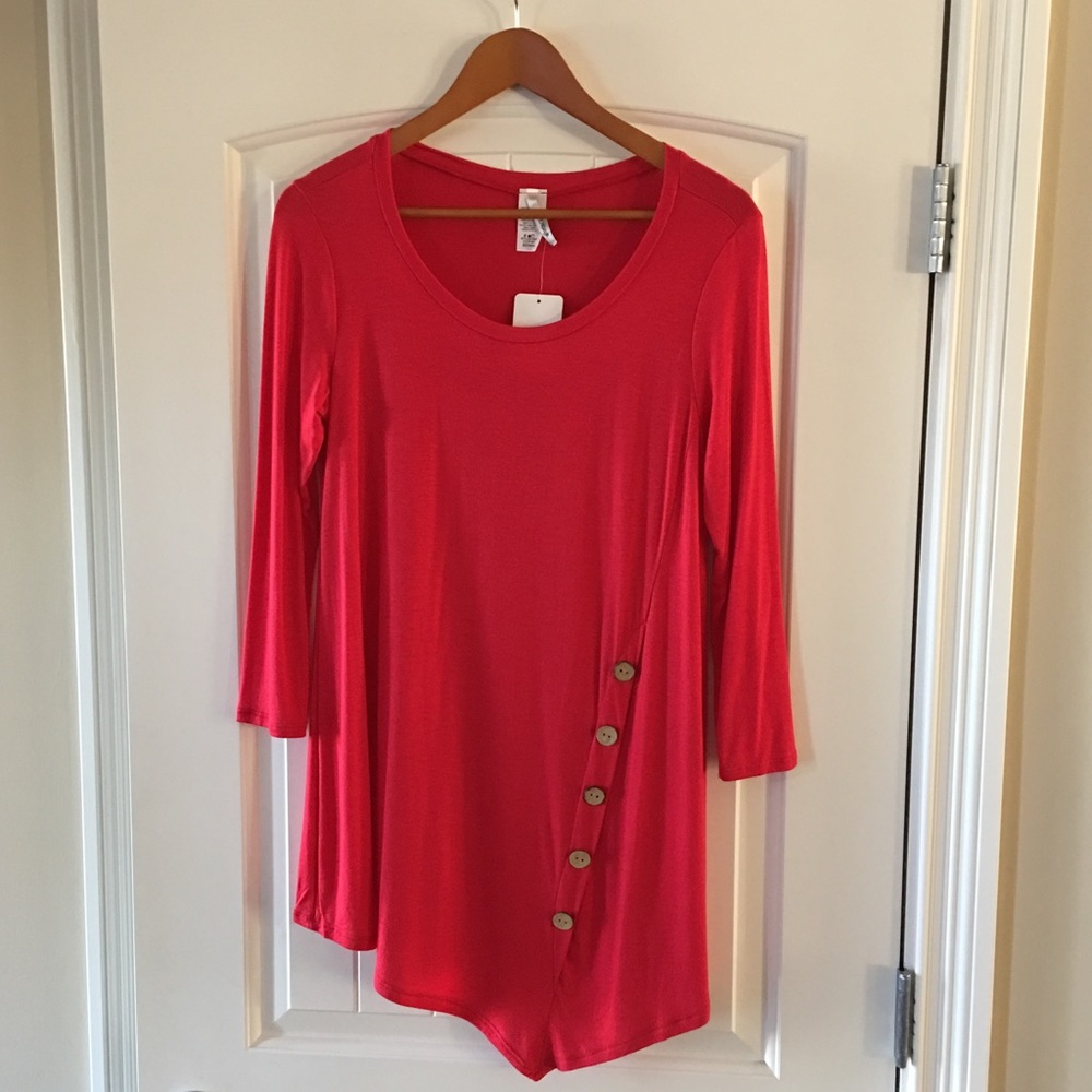 Red Knit Asymmetrical Tunic - Picture 1 of 4
