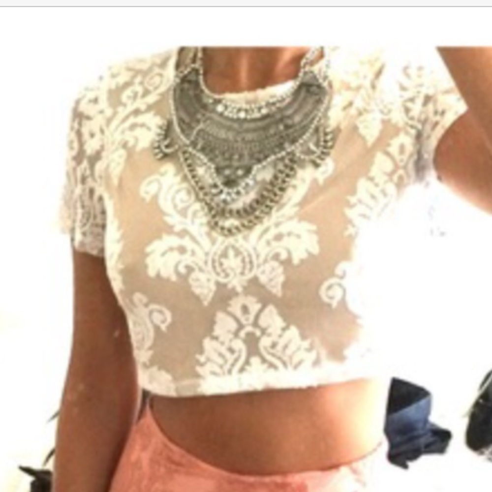 Cochella Two piece white and nude maxi with crop