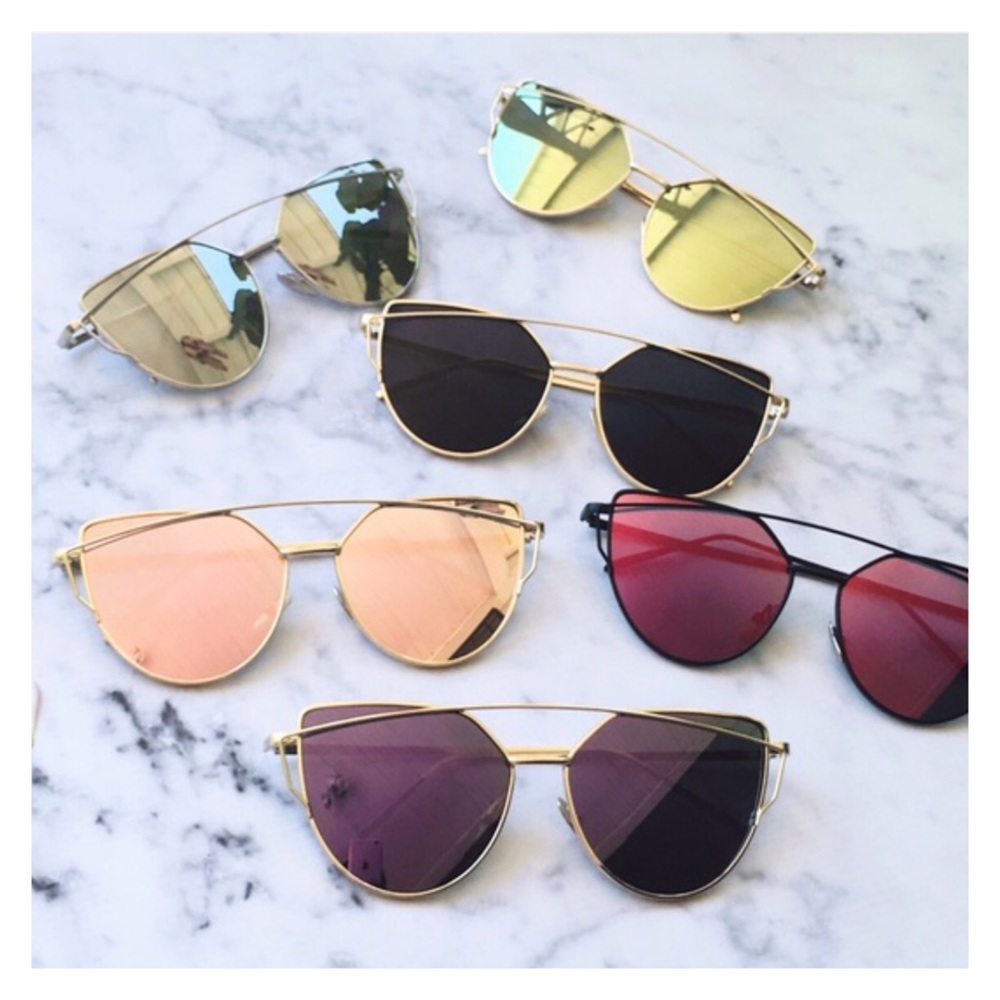 Rose Gold Mirrored Sunglasses, Cat Eye Sunglasses - Picture 3 of 4