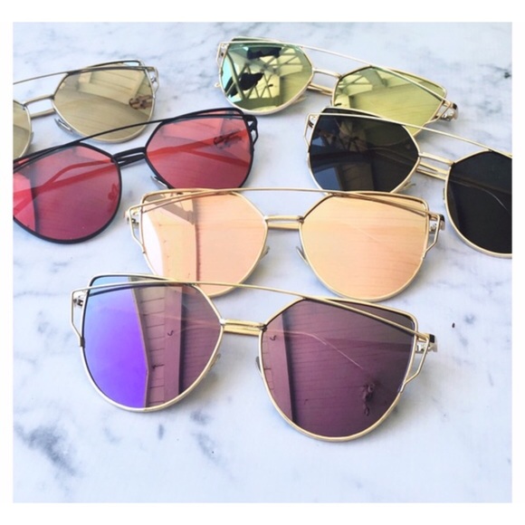 Rose Gold Mirrored Sunglasses, Cat Eye Sunglasses - Picture 2 of 4