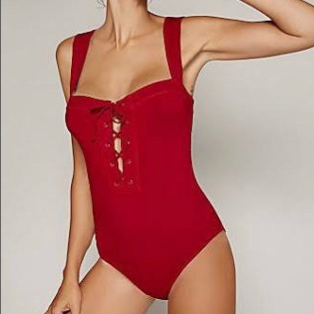 Free people red lace up bodysuit