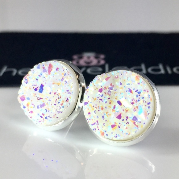 3 for 15🎀Opal White faux titanium druzy studs - Picture 4 of 6