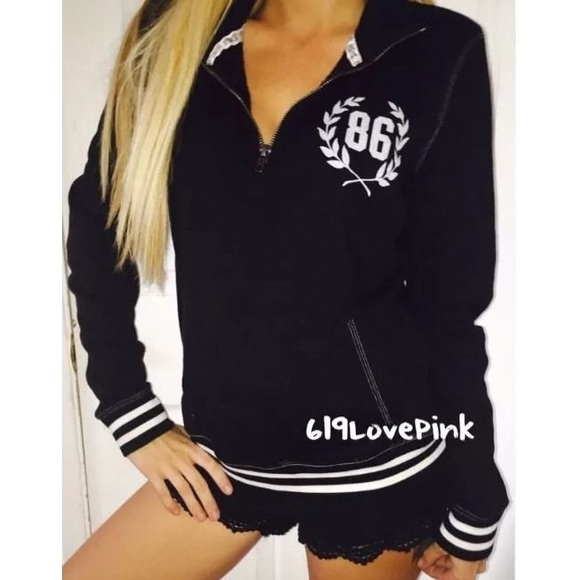 PINK Victoria's Secret Tops - NWOT VS PINK Boyfriend Half-zip Striped Pullover