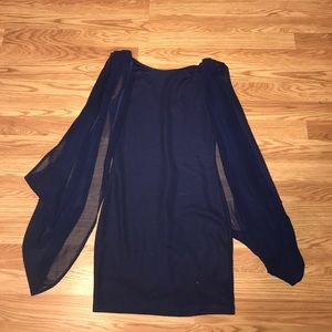 Navy blue chiffon sleeve bodycon dress