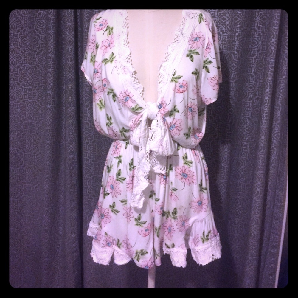 LF Millau white floral romper NWT