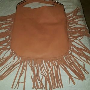 Buckle Orange fringed hobo bag