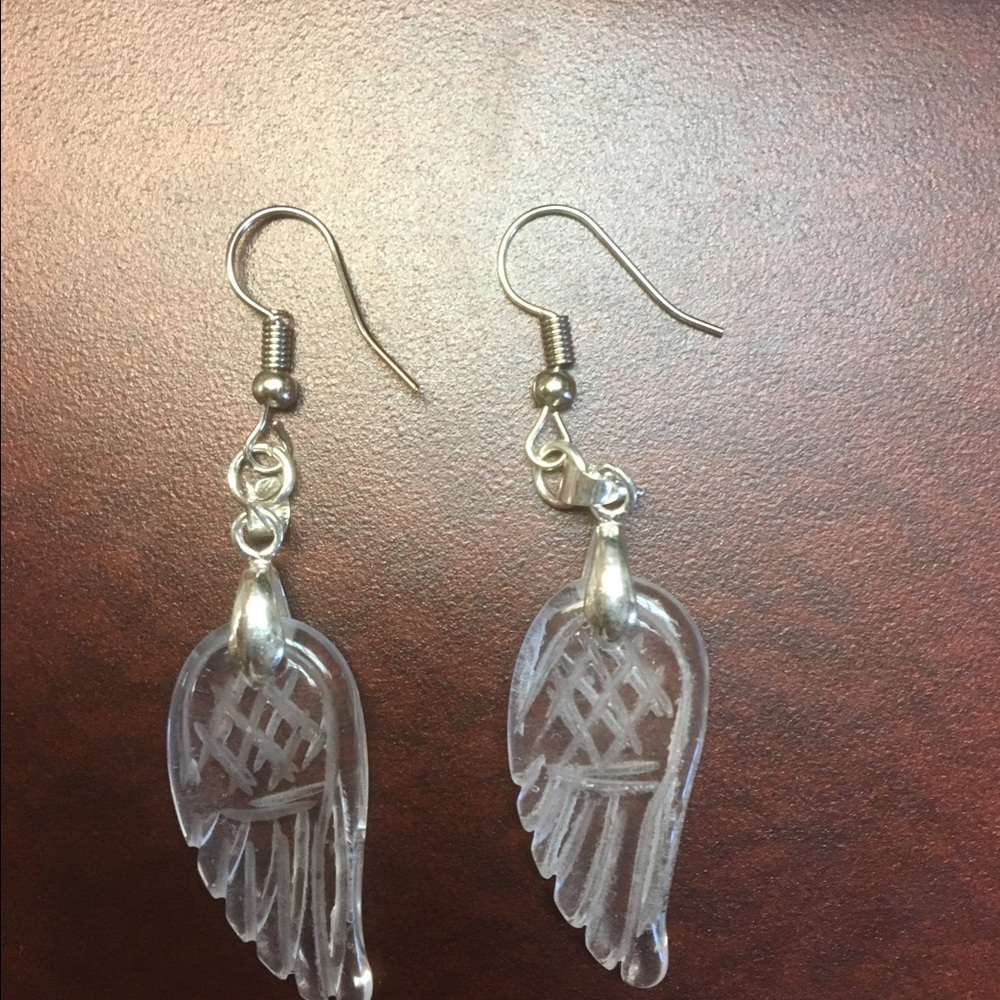 Rock Crystal Quartz Angel Wings Earings