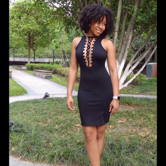 Black Lattice Lace Up Tie Up Dress - Picture 5 of 5