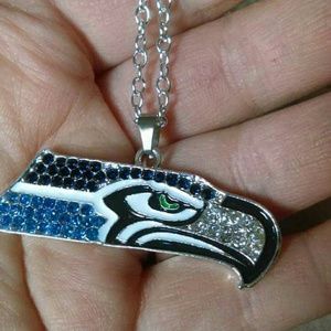 Rhinestone seahawks necklace brand new