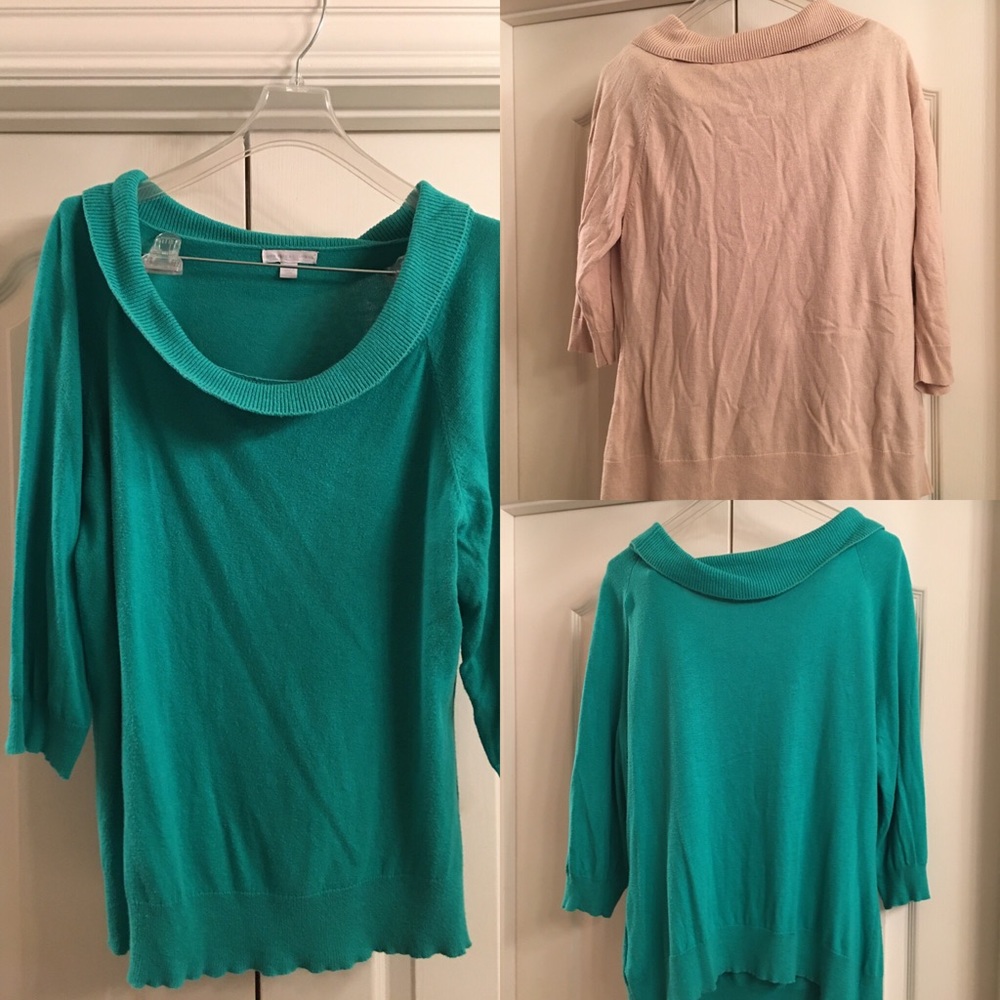 Tan and Green sweaters