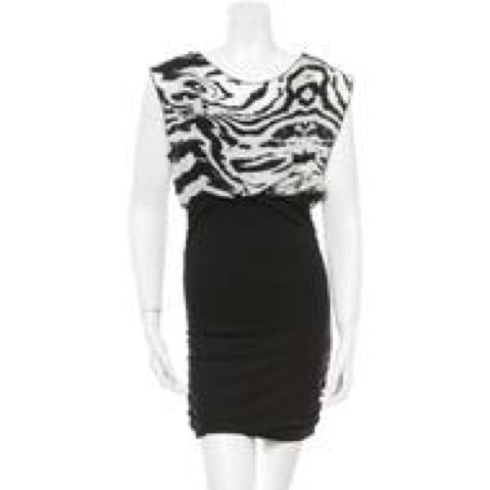 Alice + Olivia dress w/ zebra print, side ruching