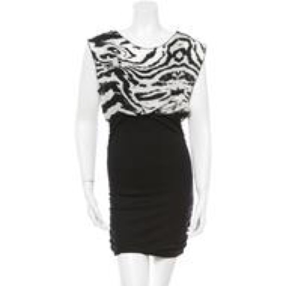 Alice + Olivia dress w/ zebra print, side ruching - Picture 1 of 11