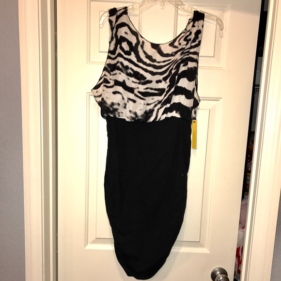 Alice + Olivia dress w/ zebra print, side ruching - Picture 3 of 11