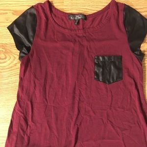 Leather trim maroon shirt fits like a small