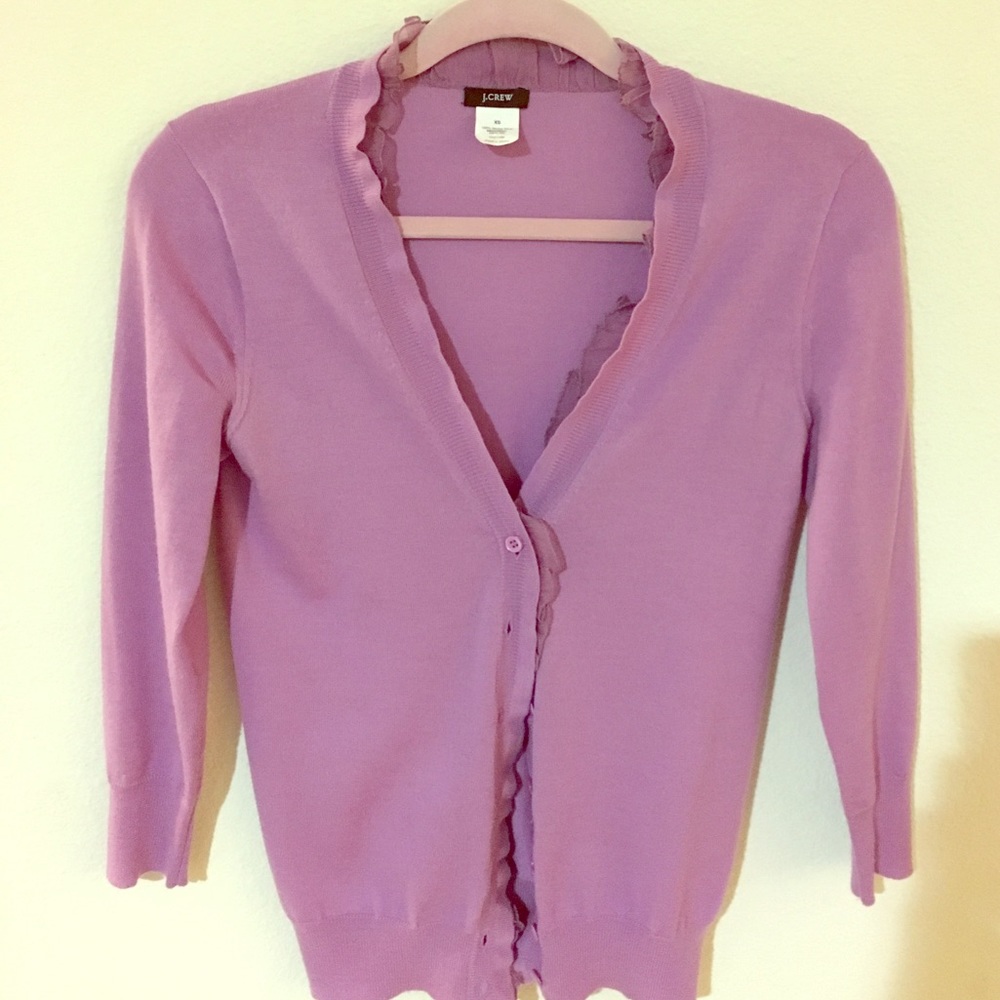 J crew Lavender Merino wool with silk ruffled deco