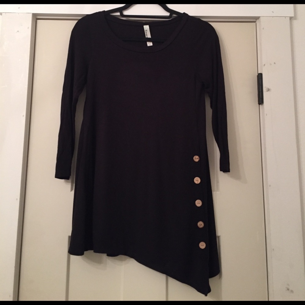 Black Asymmetrical Button Embellished Blouse
