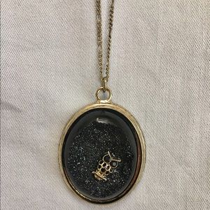 Charming Charlie Black & Gold Owl Long Necklace