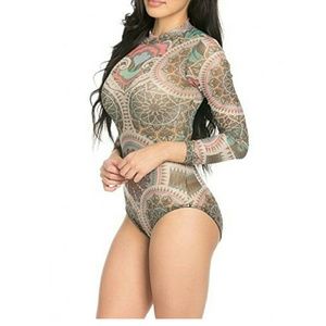 Sheer Printed long sleeved bodysuit