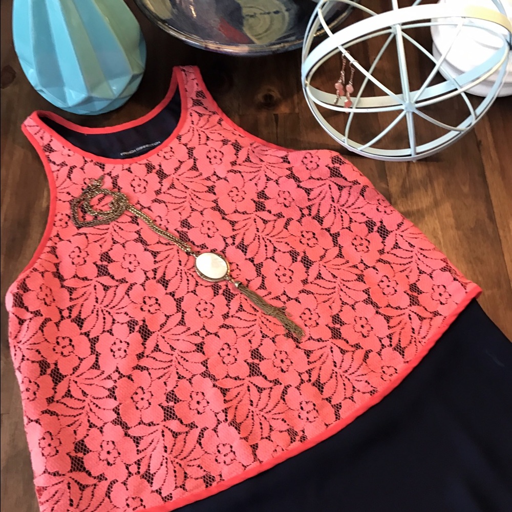 French Connection Lace Overlay Tank, Size 0