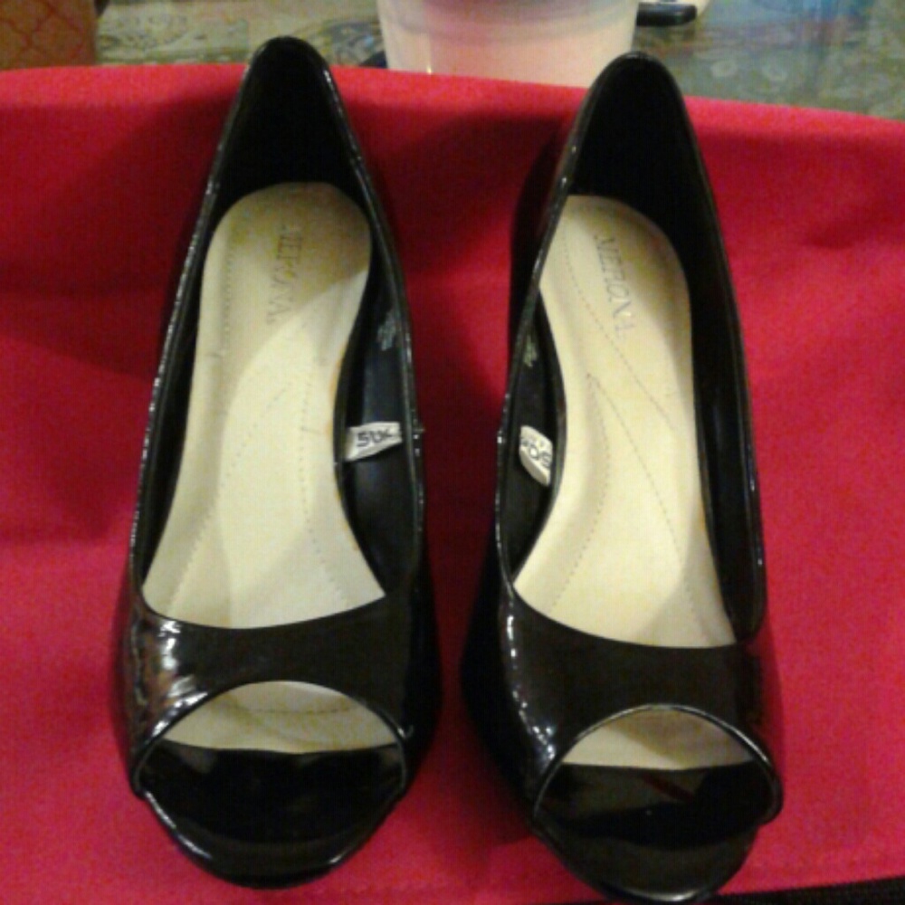 Black Peep Toe wedge shoes heels