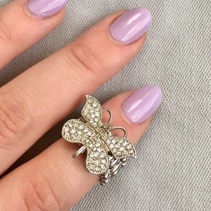 Silver Rhinestone Butterfly Stretch Ring