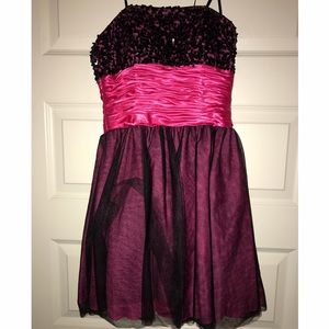 Black and pink strapless cocktail dress