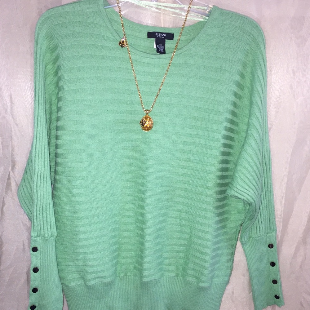ALFANI -Pistachio Ribbed Sweater w/ Dolman Sleeves