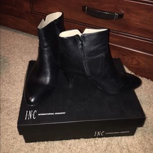 INC Short Black Leather Boots With Heel
