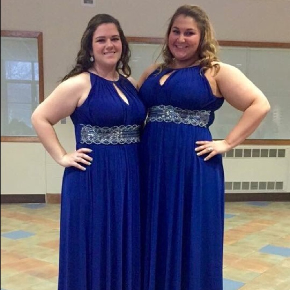 Blue Formal Dress with Sequined Belt