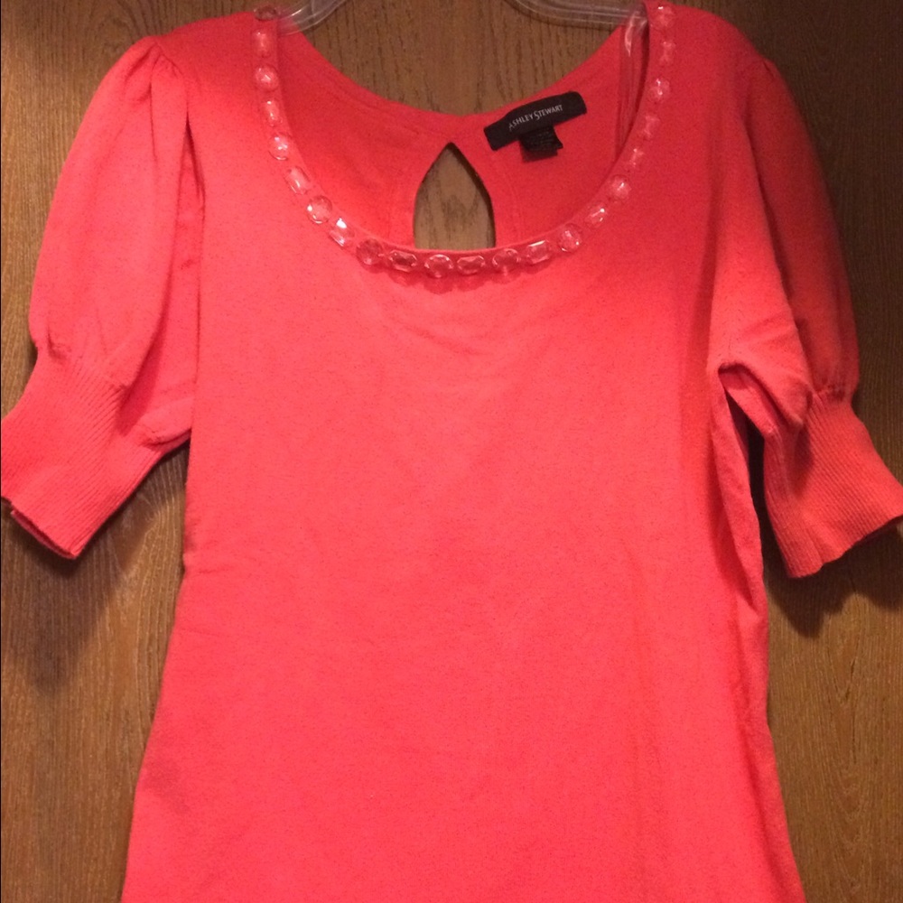 Bright Coral Short-Sleeved Sweater