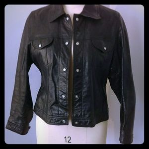 Moto Leather Jacket with pearl snaps, L