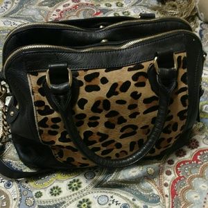 NWOT Audrey Brooke black & leopard satchel handbag