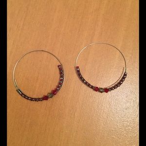 Express Red and Gray Beaded Hoop Earrings