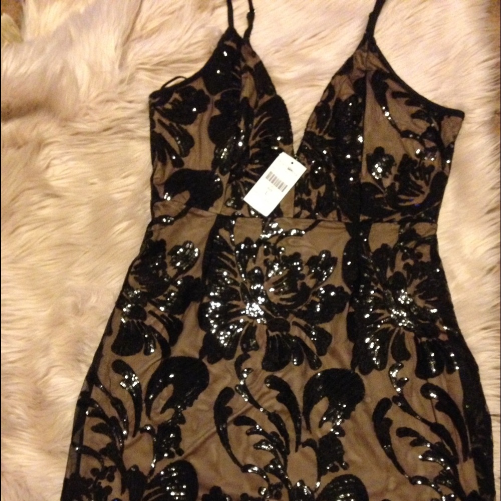Black sequin mesh dress